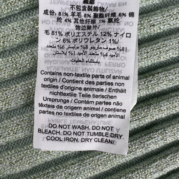 Tory Burch Lurex Stripe Metallic Ribbed Knit Side-Button Sweater Clear Mint M - Picture 9 of 14